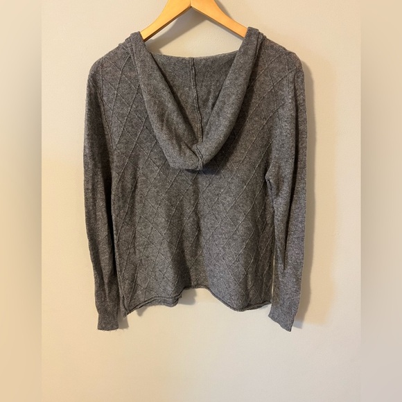 Anthropologie Moth Lace Up Diamond Weave Hooded Wool Blend Sweater Gray Small - Picture 8 of 10